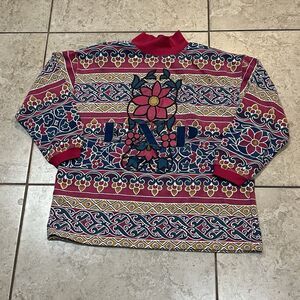 Express Vintage Retro High Neck Floral Sweatshirt 3/4 Sleeves Women's : ‎ Large